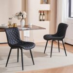 YOUNIKE Dining Kitchen Desk Chairs Modern Minimalist Faux Leather Indoor Padded Upholstered with Back Suitable for Kitchen Living Room Coffee Shop, Loads up to 300lbs Set of 2 Black