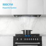 IKTCH 30 inch Black Built-in/Insert Range Hood, 900 CFM Ducted/Ductless Stainless Steel Kitchen Vent Hood with 4 Speed Gesture Sensing&Touch Control Panel(IKB01-30-BSS)