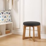 Ball & Cast Upholstered Ottoman Stool Round Footrest Modern Footstool with Solid Wood, Dark Grey