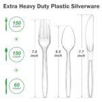 360 Count Extra Heavy Duty Clear Plastic Silverware, 150 Forks, 150 Spoons, 60 Knives, BPA-Free, Heat Resistant, Disposable Plastic Utensils Set, Plastic Cutlery Set, Plasticware Bulk for Party