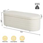 Dolift 45.5-inch Teddy Velvet Storage Ottoman Bench Upholstered Fabric Bench for Bedroom End of Bed with Safety Hinge White Modern Window Entryway Bench with Storage and Seating