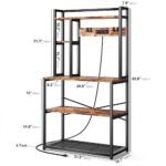 ciecie Bakers Rack with 3 Power Outlets, 31.5 Inch for Microwave Stand Kitchens with Storage, Heavy Duty Kitchen Shelves with Plugs, Microwave Oven Stand, Kitchen Rack, Kitchen Stand, Coffee Bar