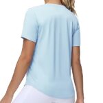 THE GYM PEOPLE Women’s Workout Short Sleeve Breathable T-Shirts Athletic Yoga Tee Tops Light Blue