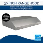Broan-NuTone BCSEK130SS Glacier 30-inch Under-Cabinet 4-Way Convertible Range Hood with 2-Speed Exhaust Fan and Light, 300 Max Blower CFM, Stainless Steel