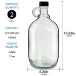 DESIYUE 2 Pack 64oz Glass Gallon Jugs with Handle and Black Plastic Lids, Half-Gallon, Gallon Glass Fermenting Jug, Glass Water Jug for Kombucha, Home Brew, Vanilla Extract, Beer, Soda,Cider (Clear)