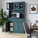 MUPATER Kitchen Pantry Storage Cabinet with Microwave Stand, 71” Freestanding Hutch Cabinet with Buffet Cupboard, Drawers and Doors for Home, Blue