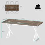 IBF Farmhouse Dining Table, Wood Rectangle Kitchen Table, Modern Large Long Dinner Room Table for 6 to 8 People, Industrial White Metal Kitchen Island Table for Dining Living Room, Rustic Oak, 70 Inch