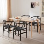 STARY Wood Wishbone Dining Room Chairs Set of 2 Mid Century Modern Wooden for Your Beach House, Full Black