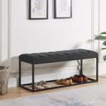 Ball & Cast Upholstered Channel Tufted Bench Entryway Bench Ottoman with Metal Frame, 43 Inch Dark Grey