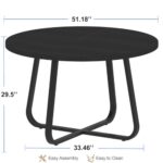 LVB Black Round Dining Table, Modern Wood Metal Kitchen Table, Industrial Small Dinner Room Table for 4 to 6 People, Circle Coffee Dining Room Table for Home Kitchen Living Room, Black Oak, 51 Inch