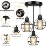 FadimiKoo Farmhouse 3-Light Pendant Light Fixtures, Adjustable Industrial Hanging Pendant Lighting for Kitchen Island, Vintage Black Metal Cage Pendant Ceiling Lamp for Dining Room Bedroom