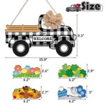 Distaratie 12 PCS Interchangeable Welcome Sign Truck Decor Seasonal Farmhouse Home Rustic Wood Truck Welcome Door Hanging with Interchangeable Holiday Icons for Christmas Ornament
