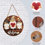 Interchangeable Seasonal Gnome Welcome Sign for Front Door Decor Rustic Wooden Welcome Sign with 10 LED Lights,12 Inches Modern Farmhouse Wall Home Sign for Holiday Halloween Thanksgiving Christmas