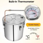 Rengue Alcohol Still 5 Gal, 19L Stainless Steel Alcohol Distiller Copper Tube with Thumper Keg, Home Brewing Kit Build-In Thermometer for DIY Whisky Wine Brandy Silver