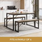 Gizoon 45.5″ Dining Table Set for 4, Kitchen Table Set with 2 Benches, Dining Room Table Set with Metal Frame & MDF Board, Space-Saving Dinette for Kitchen, Dining Room -Grey