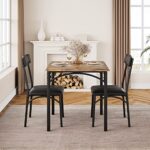 GAOMON Dining Table Set for 2, Kitchen Table and Chairs for 2 with Upholstered Chairs, 3 Piece Dining Room Table Set, Square Kitchen Table Set for Small Space, Apartment, Studio, Rustic Brown