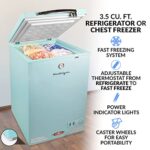 Nostalgia Classic Retro 3.5 Cu.Ft. Chest Freezer and Refrigerator All in One, Includes Rolling Wheels, Portable, Indoor/Outdoor, Lock and Keys, Removable Basket, Adjustable Temperature Dial with Gauge