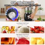 VEVOR Food Processor, 9 Cup Small Vegetable Chopper, 600 Watts 2 Speed Electric Meat Processors, 10Pcs Blade & Disc, Built-in Storage Drawer, Large Feed Chute & Pusher, Slice, Shred, Puree, dough