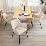 ONEVOG Classic Fabric Dining Chairs Set of 2, Kitchen & Dining Room Beige Chair with Arms, Small Space Upholstered Dining Set with Metal Legs for Home