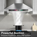 BRANO 30 Inch Wall Mount Range Hood with Voice/Gesture/Touch Control, 900 CFM Stainless Steel Kitchen Hood Vent with 4 Speed Exhaust Fan, 4 Adjustable Lights, Memory Mode, Ducted/Ductless Convertible