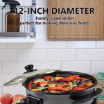 Nonstick Electric Skillet – Aluminum Coated Grill Pan & Glass Lid Cover (12-Inch)