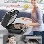 Smokeless Indoor Grill with Air Fryer, Paris Rhône Electric Air Fryer Grill Combo, 12-in-1 for Grill, Griddle, Slow Cook, Broil, Bake, Crisp, Roast, Dehydrate, Dual Heating Elements, Easy Knob Control