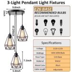 YXTH 3-Light Pendant Light Fixtures, Farmhouse Hanging Pendant Lighting, Adjustable Industrial Kitchen Island Hanging Light Fixture, Black Metal Cage Pendant Ceiling Lamp for Kitchen Dining Room