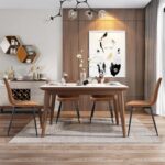 FurnitureR Dining Chairs Set of 4, Upholstered Armless Chairs, Kitchen Side Chair with Black Metal Legs for Living Room, Brown