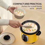Rice Cooker Small 6 Cups Cooked(3 Cups Uncooked), 1.5L Small Rice Cooker with Steamer For 1-3 people, Removable Nonstick Pot, One Button&Keep Warm Function, Mini Rice Cooker for Soup Stew Oatmeal Veggie Hot Pot, Yellow