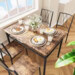 GAOMON 5 Piece Dining Table Set for 4, Kitchen Table and Chairs Rectangular, Metal and Wood Dinning Room Table Furniture Set for Kitchen, Apartment, Rustic Brown