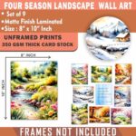 Four Seasons Wall Art Decor – Spring Summer Fall Autumn Winter Tree Landscape Seasonal Nature Watercolor Painting Collage Aesthetic Pictures for Living Room Bedroom Farmhouse – 8×10 UNFRAMED Photos