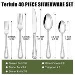 40 Piece Silverware Set for 8, Terlulu Stainless Steel Flatware Set, Mirror Polished Cutlery Set Utensil Set, Tableware Include Forks Spoons Knives for Home Restaurant, Beaded Handle, Dishwasher Safe