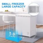 Chest Freezer 5.0 Cu.Ft Deep Freezer with 7 Level Adjustable Temperature, Freestanding Mini Freezer with Removable Storage Basket, Small Freezer Chest with Top Open Door, Low Noise and Energy Saving