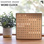 Sharper Image® LED Light-Up Word Clock, 7.75″ Modern Design, Electronic Accent Wall or Desk Clock, USB Cord & Power Adapter, Unique Contemporary Home & Office Decor, Easy Setup, Housewarming Gift
