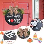 Interchangeable Welcome Home Sign, Seasonal Front Porch Door Decor With 21 Changeable Seasonal Icons for Halloween/Christmas/Independence Day, Rustic Wood Wreaths for Housewarming Gift (12″) (Black)