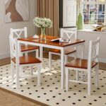 IKIFLY Dining Table Set for 4, Solid Wood 5-Piece Kitchen Table and Chairs, Compact Mid-Century Modern Kitchen & Dining Room Sets for Home, Apartment, Restaurant