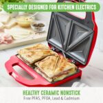 GreenLife Pro Electric Panini Press Grill and Sandwich Maker, French Toast Breakfast Sandwich and Waffle’s, Healthy Ceramic Nonstick Plates,Easy Indicator Light, PFAS-Free, Red