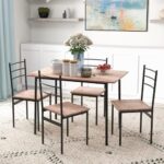 HOMCOM 5 Piece Dining Room Table Set for 4, Space Saving Kitchen Table and Chairs, Rectangle Dining Set with Steel Frame for Breakfast Nook
