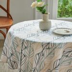 Wracra Stripe Leaves Tablecloth Cotton Linen Vintage 55 Inch Round Table Cloth Indoor Outdoor Table Cover Suitable for Party,Picnic,Dining,Garden(Stripe Leaves, Round 55″)
