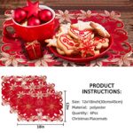 6PCS Christmas Placemats Set, Embroidered Table Place Mats for Home Kitchen Dining Table Linens Decoration (Poinsettia)