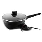 Elite Gourmet Round Electric Skillet with Lid and Handle Aluminum,Plastic,Glass,Steel Black