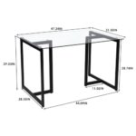 Glass Dining Table for 4 to 6 People, 47.2 Inches Modern Rectangular Dinner Table with Clear Tempered Glass Top & Black Steel Legs for Home Office Kitchen Dining Room