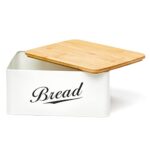 RoyalHouse Modern Metal Bread Box with Bamboo Cutting Board Lid, Bread Storage Container for Kitchen Counter, Vintage Kitchen Decor Organizer