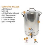 GasOne 8 Gallon Stainless Steel Home Brew Kettle Pot Pre Drilled 4 PC Set 32 Quart Tri Ply Bottom for Beer Brewing Includes Stainless Steel Lid, Thermometer, Ball Valve Spigot – Home Brewing Supplies