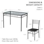 VECELO Kitchen Dining Room Table and Chairs [4 Placemats Included] 5-Piece Dinette Sets, Space Saving, Matte Black