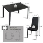ELRINA Super Stable Dining Table Set for 4, 5-Piece Kitchen Table and Chairs for 4, Modern Glass Dining Room Table & PU Leather Metal Chairs, Kitchen Table Set for Small Spaces, Breakfast Nook, Black