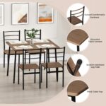REHOOPEX Dining Table Set for 4, 5-Piece Kitchen Table and Chairs for 4, Metal Frame with Wood Top, Modern Small Dining Table Set Ideal for Dining Room, Small Space, Apartment
