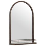 Amazon Brand – Stone & Beam Modern Round Arc Iron Hanging Wall Mirror With Shelf, 30 Inch Height, Dark Bronze