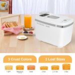 Patioer Bread Maker Machine with Gluten Free Setting 3LB 2.5LB 2LB Automatic Loaf Bread Machine with Fruit & Nut Dispenser 14-in-1 Breadmaker Dual Paddle Programmable 3 Crust Colors, White