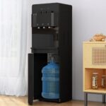 Muhub Bottom Loading Water Cooler Dispenser, 3 Temperature Settings – Hot, Cold & Room Water, Holds 3 or 5 Gallon Bottles, with Anti-Scalding Design, Storage Cabinet & Child Safety Lock, (Black)